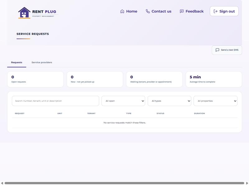 Service Requests screen